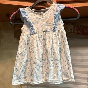 Blue and White Toddler Dress with Ruffle Sleeves